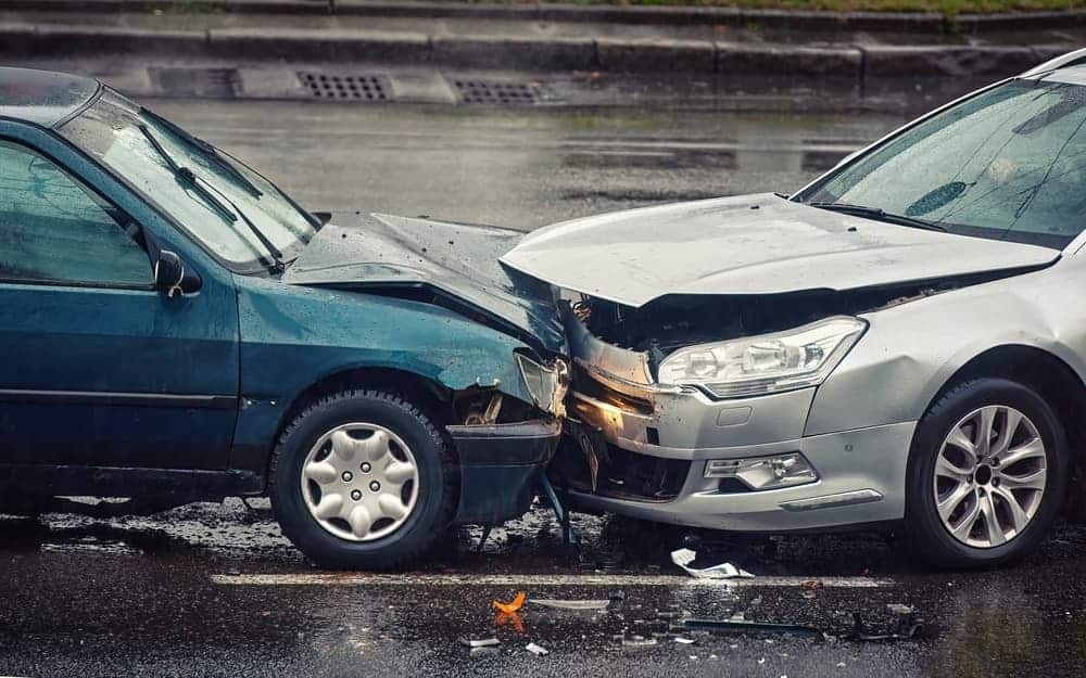 Head-on collision front end damage